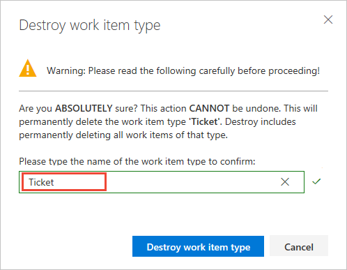 Cuadro de diálogo de confirmación del campo Eliminar