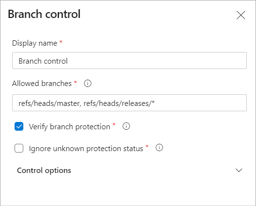 Configurar la comprobación del control de rama.