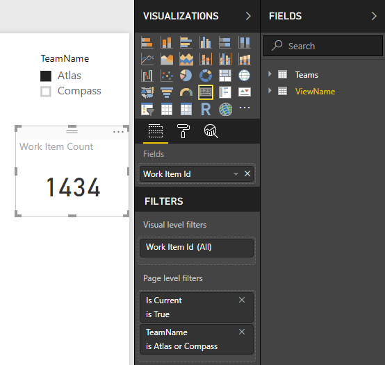 Power BI Desktop, recuento filtrado por equipo