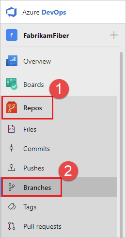 Captura de pantalla que muestra cómo ir a las ramas de Azure Repos.