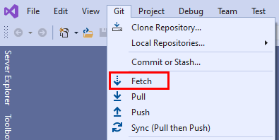 Captura de pantalla de la opción Capturar en el menú git de Visual Studio 2019.