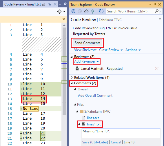 Captura de pantalla de la página Revisión de código.