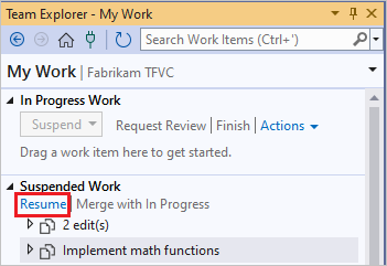 Captura de pantalla de Reanudación de una tarea.