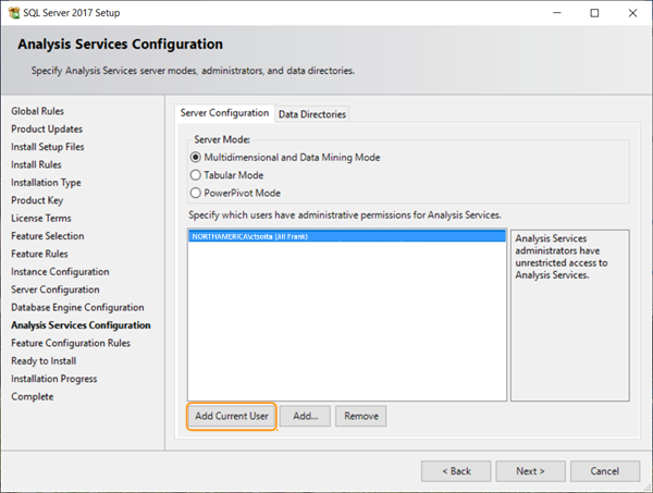 Configuración de Analysis Services