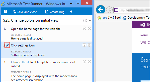 Seleccione el icono de edición para editar los pasos de prueba.