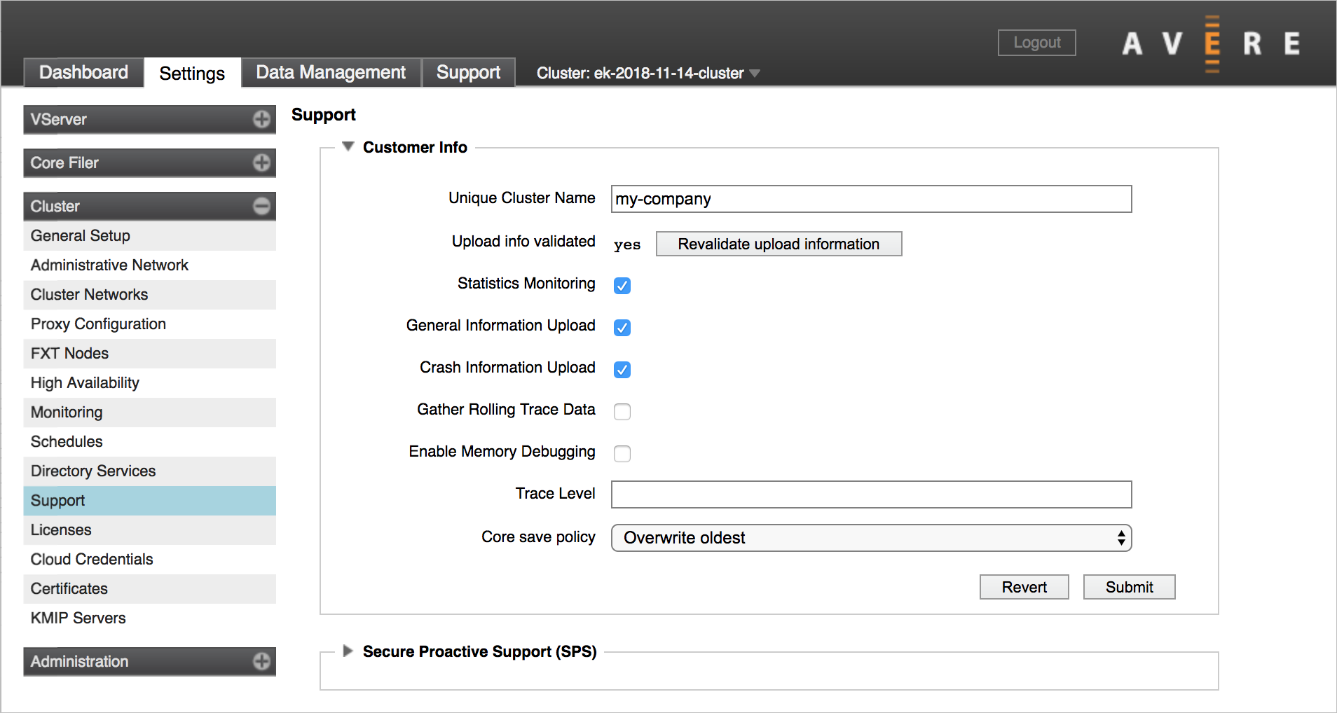 Captura de pantalla que contiene la sección de información del cliente completada en la página de configuración de soporte técnico