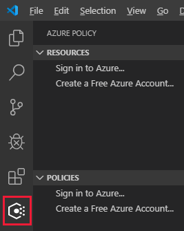 Captura de pantalla de Visual Studio Code y el icono para la extensión de Azure Policy.