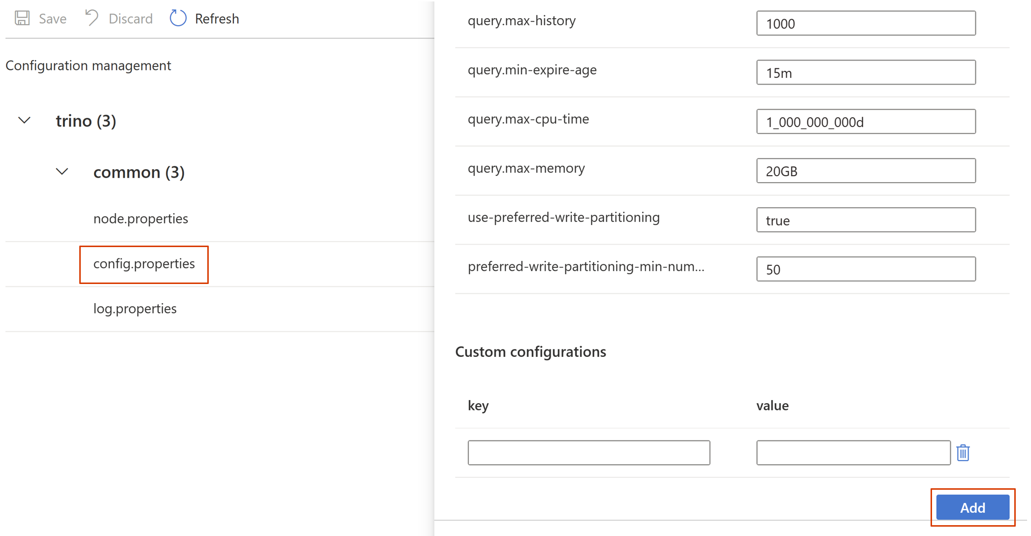 Captura de pantalla que muestra la configuración personalizada.