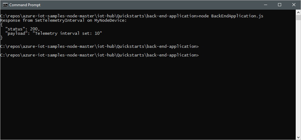 Captura de pantalla de una ventana de terminal que muestra el resultado de la llamada de método directo desde la aplicación de servicio.