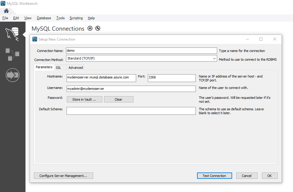 Cadena de conexión de MySQL Workbench