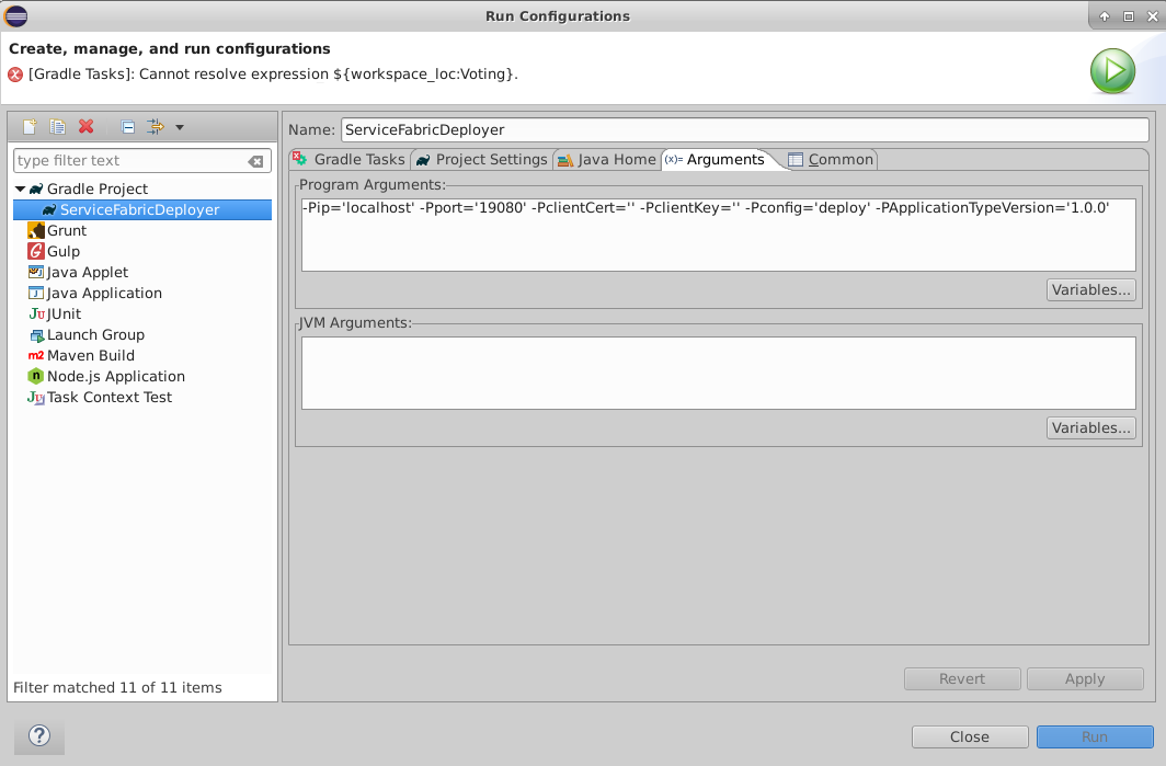 Cuadro de diálogo Run Configurations (Ejecutar configuraciones)