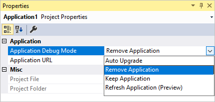 Establecer la propiedad Application Debug Mode