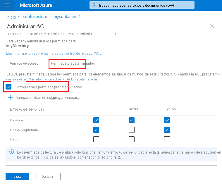 default ACL tab of the Manage ACL page