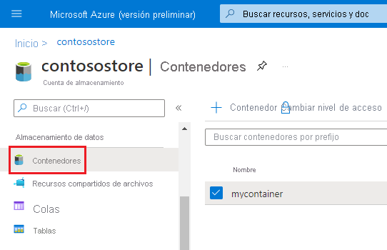 location of storage account containers in the Azure portal