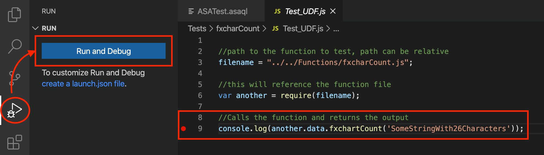 Ejecución y depuración de la UDF en Stream Analytics