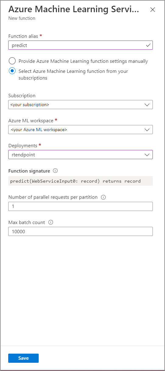 Configurar UDF de Azure Machine Learning