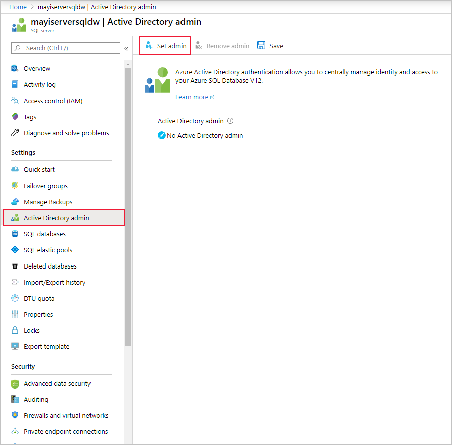 Página de administración de Active Directory