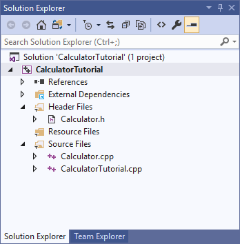 Captura de pantalla de la ventana Explorador de soluciones de Visual Studio.