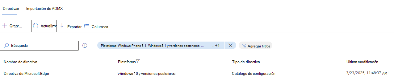 Seleccione Grupos de directivas de Microsoft Edge para incluir