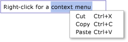 Cuadro de texto con menú contextual que muestra las opciones Cortar, Copiar y Pegar