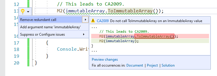 Corrección de código para CA2009: No use ToImmutableCollection sobre un valor de ImmutableCollection