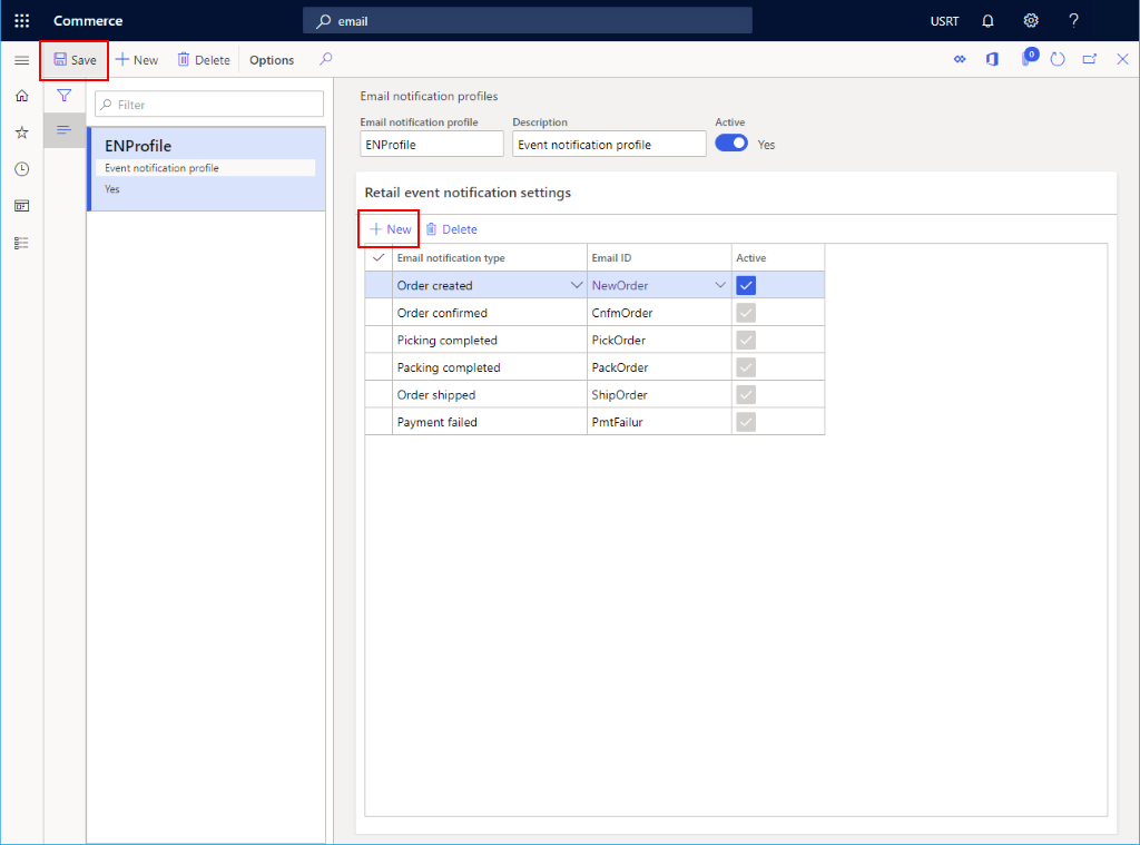 Captura de pantalla de la configuración de notificación de eventos.