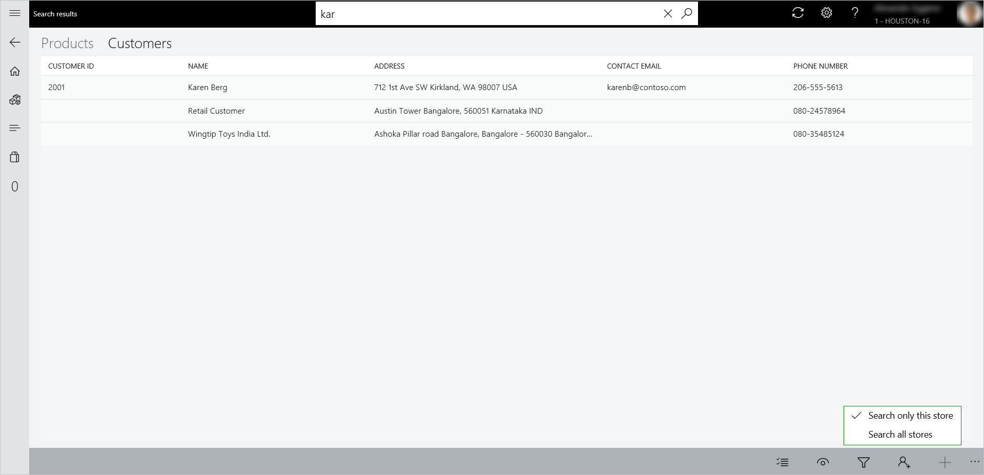 Captura de pantalla de la búsqueda global de clientes en POS.