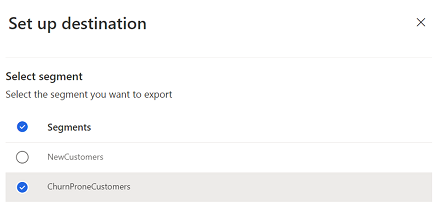 Hautatutako ChurnProneCustomers segmentuarekin segmentuak hautatzeko erabiltzailearen interfazearen pantaila atzitzea.