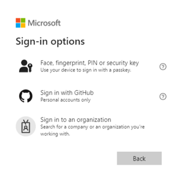 Captura de pantalla de las opciones de inicio de sesión de Microsoft.