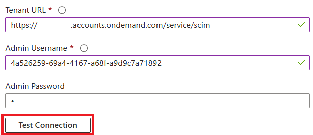 Captura de pantalla del token y la dirección URL del inquilino.
