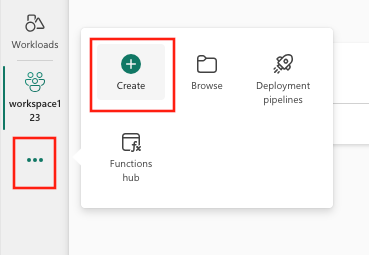 Captura de pantalla del botón Crear ubicado en la navegación del menú vertical.