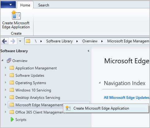 Acción de clic con el botón derecho en el nodo Administración de Microsoft Edge