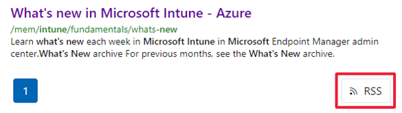 Captura de pantalla de los resultados de búsqueda y el vínculo RSS.