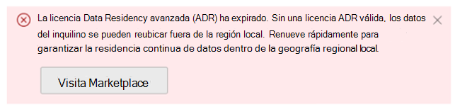 Captura de pantalla de las licencias ADR de la vista de ubicación de datos caducadas.