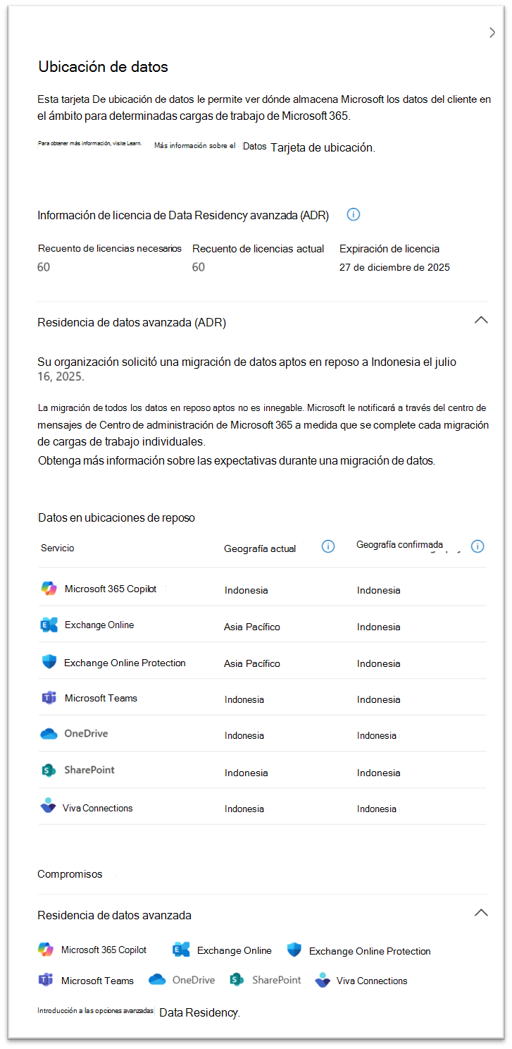Captura de pantalla de la migración de la vista de ubicación de datos en curso.