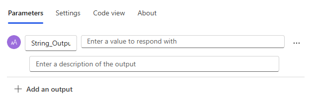 Captura de pantalla del parámetro salida de acción de respuesta.