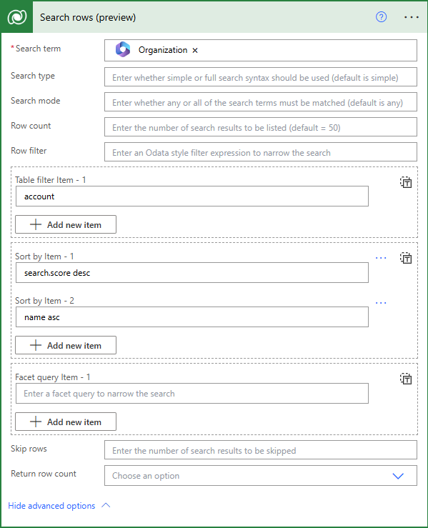 Captura de pantalla de las propiedades de la acción 
