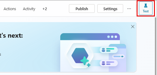 Captura de pantalla del agente sin publicar que muestra el panel de prueba y la página de información general