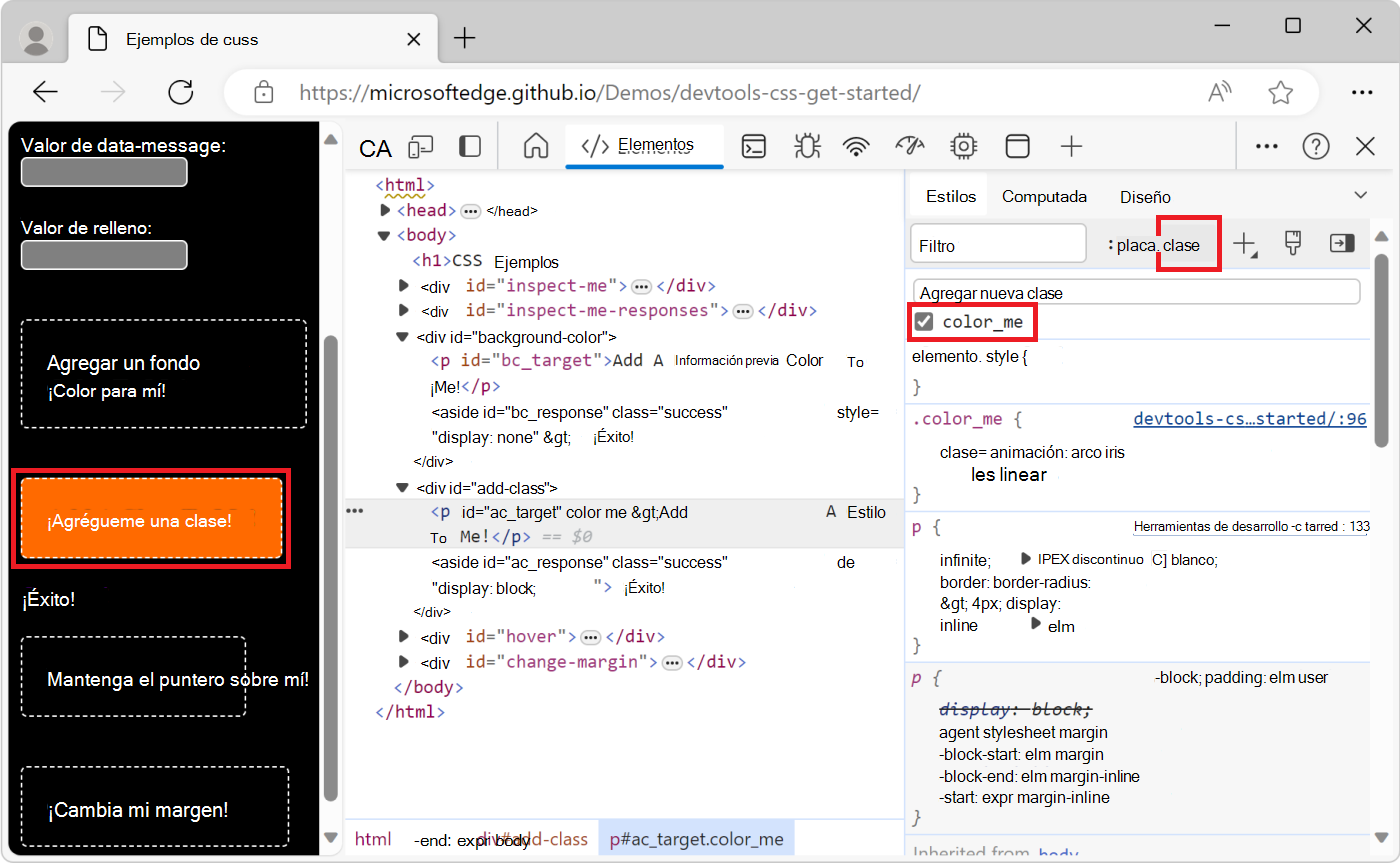 Aplicar la clase color_me al elemento