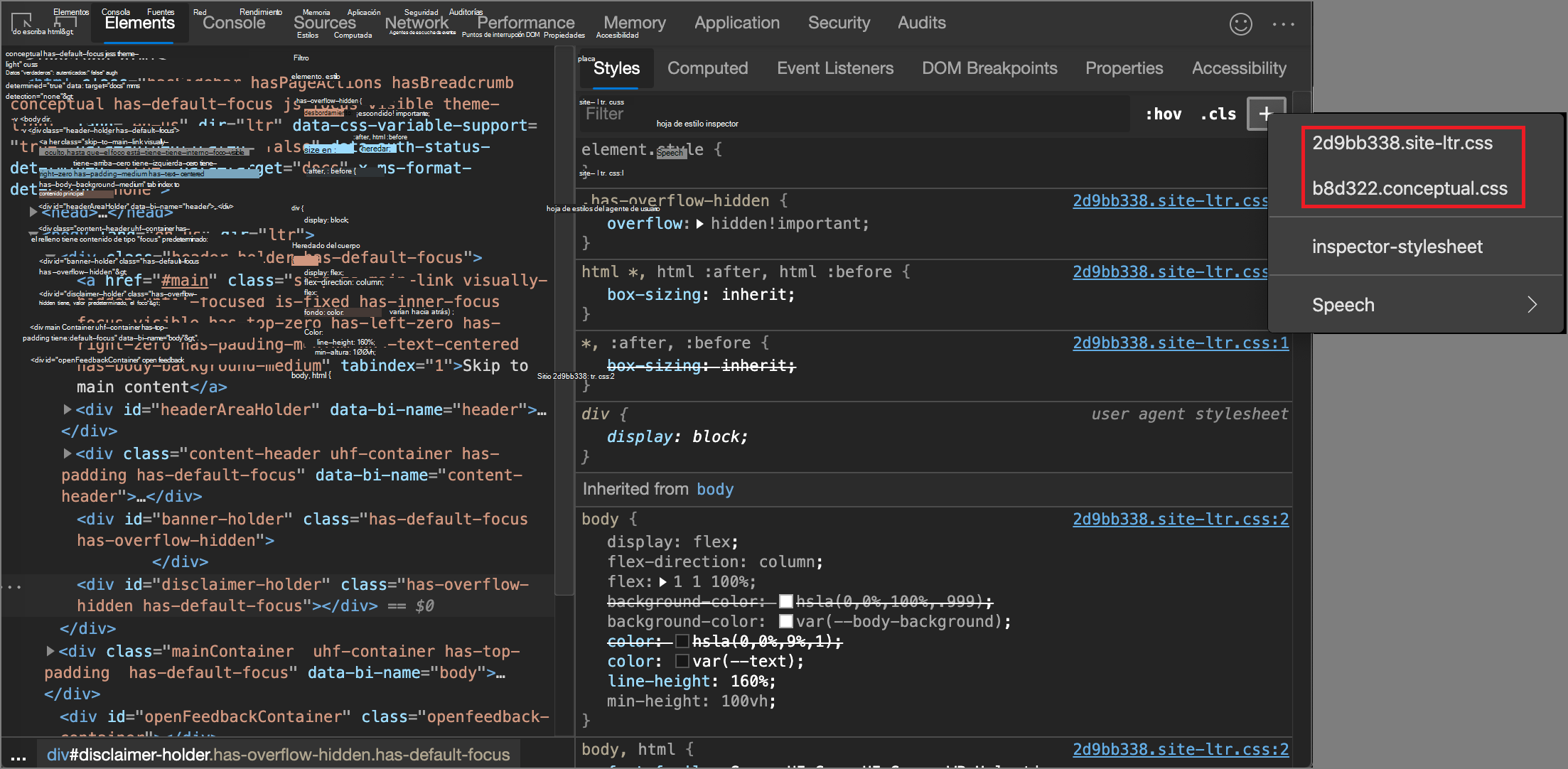 Selección de una hoja de estilos