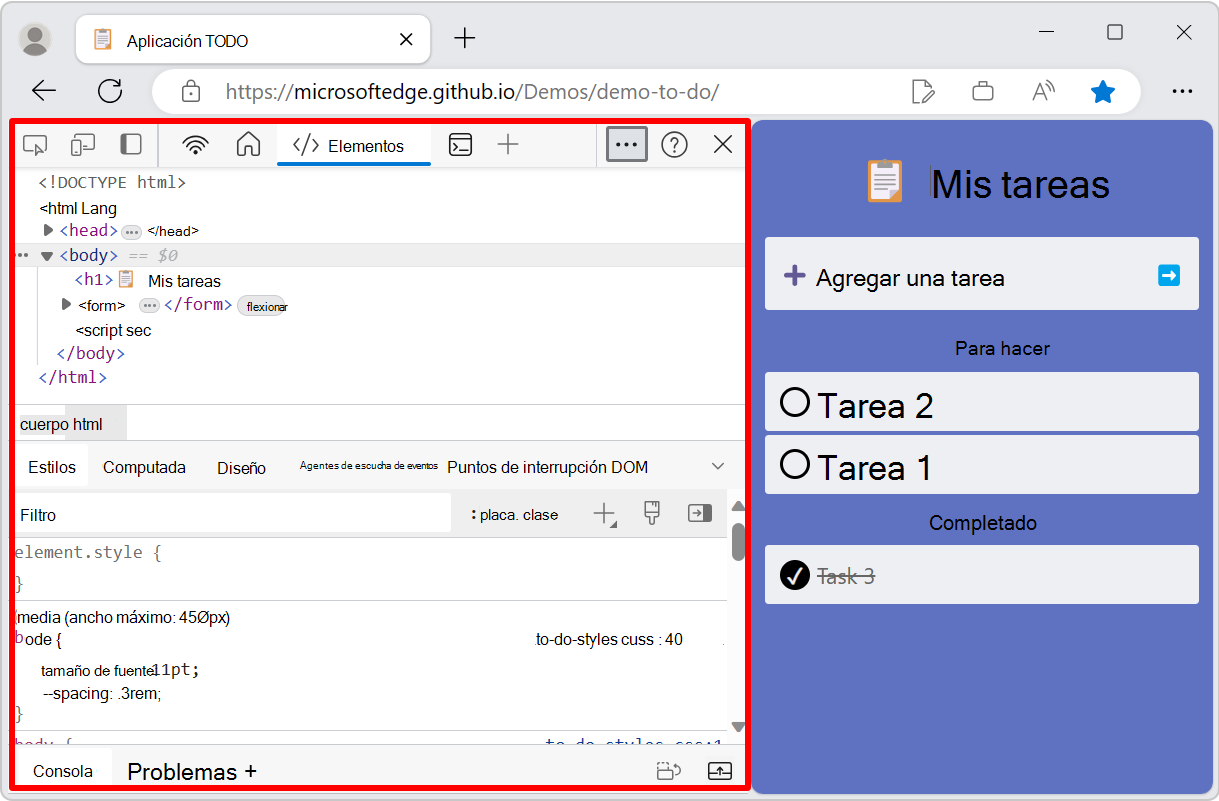 DevTools acoplado a la izquierda