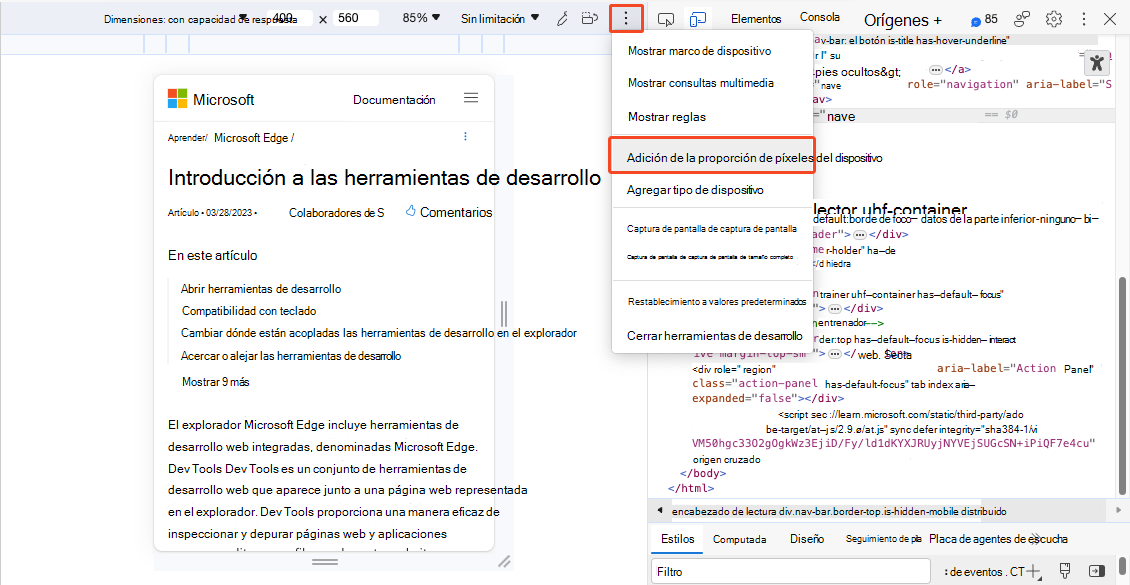 Adición de la proporción de píxeles del dispositivo