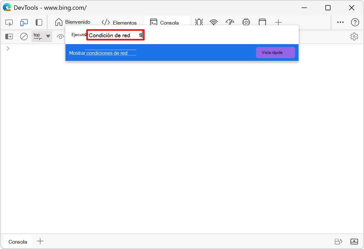 Condiciones de red en el menú de comandos
