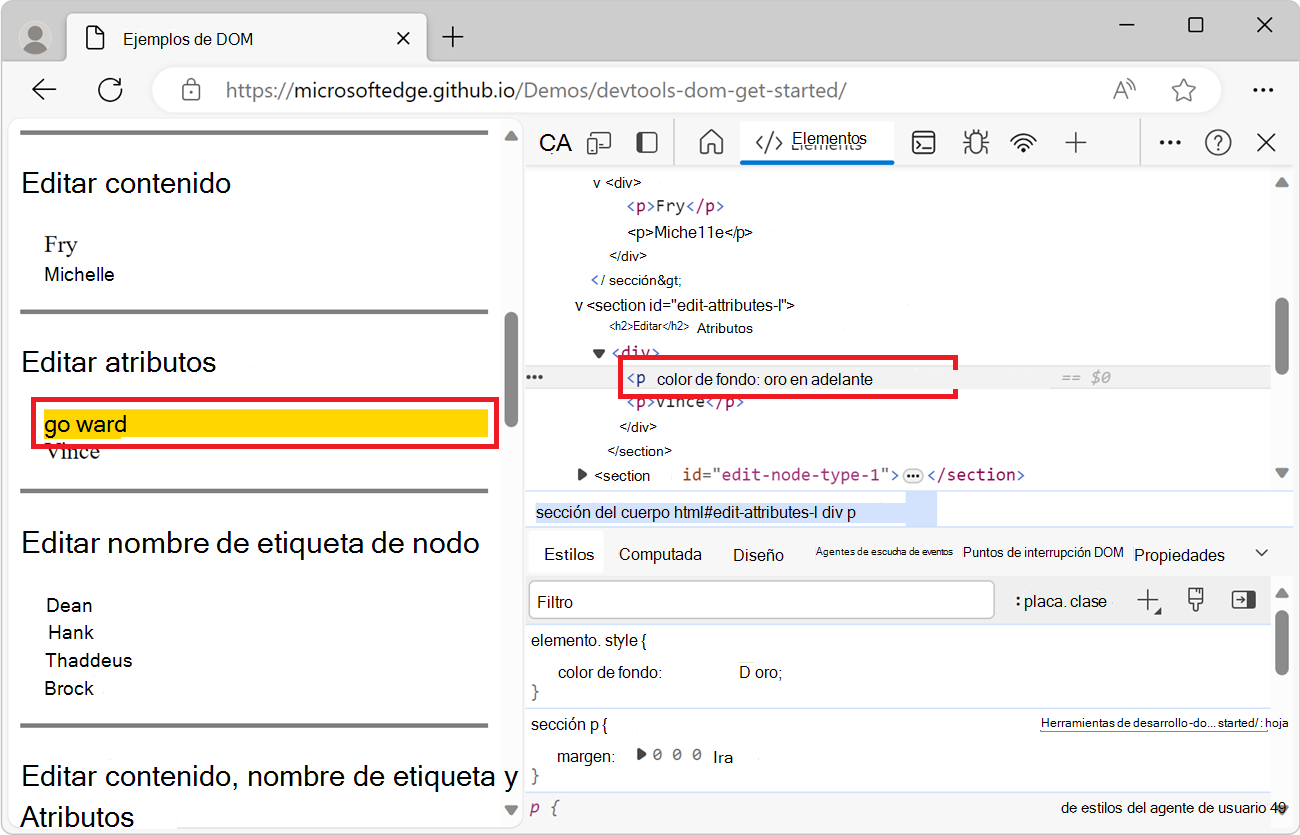 Adición de un atributo de estilo al nodo