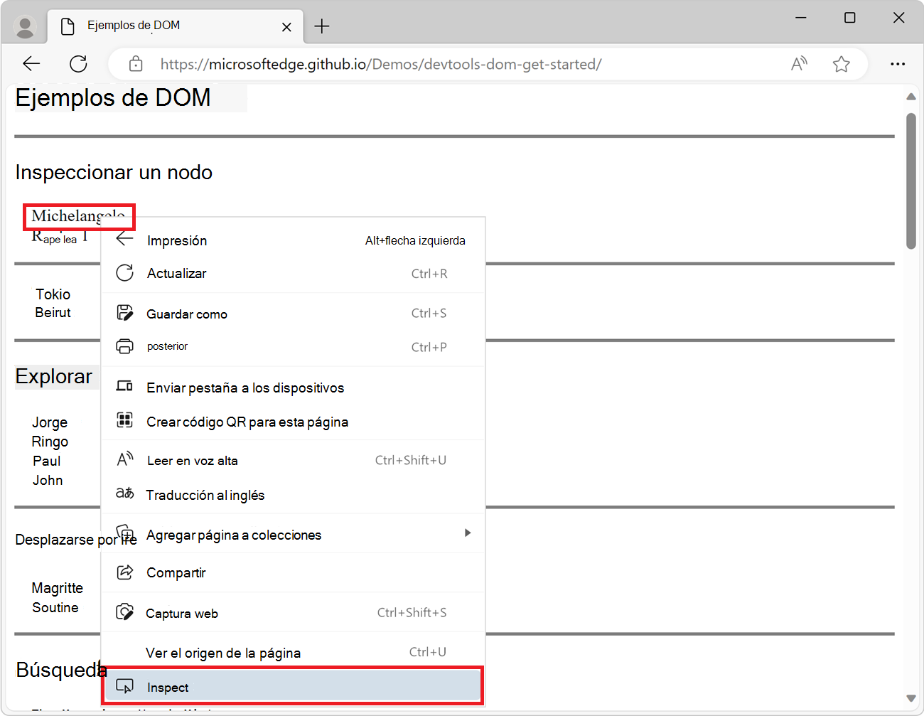 Inspeccionar un nodo