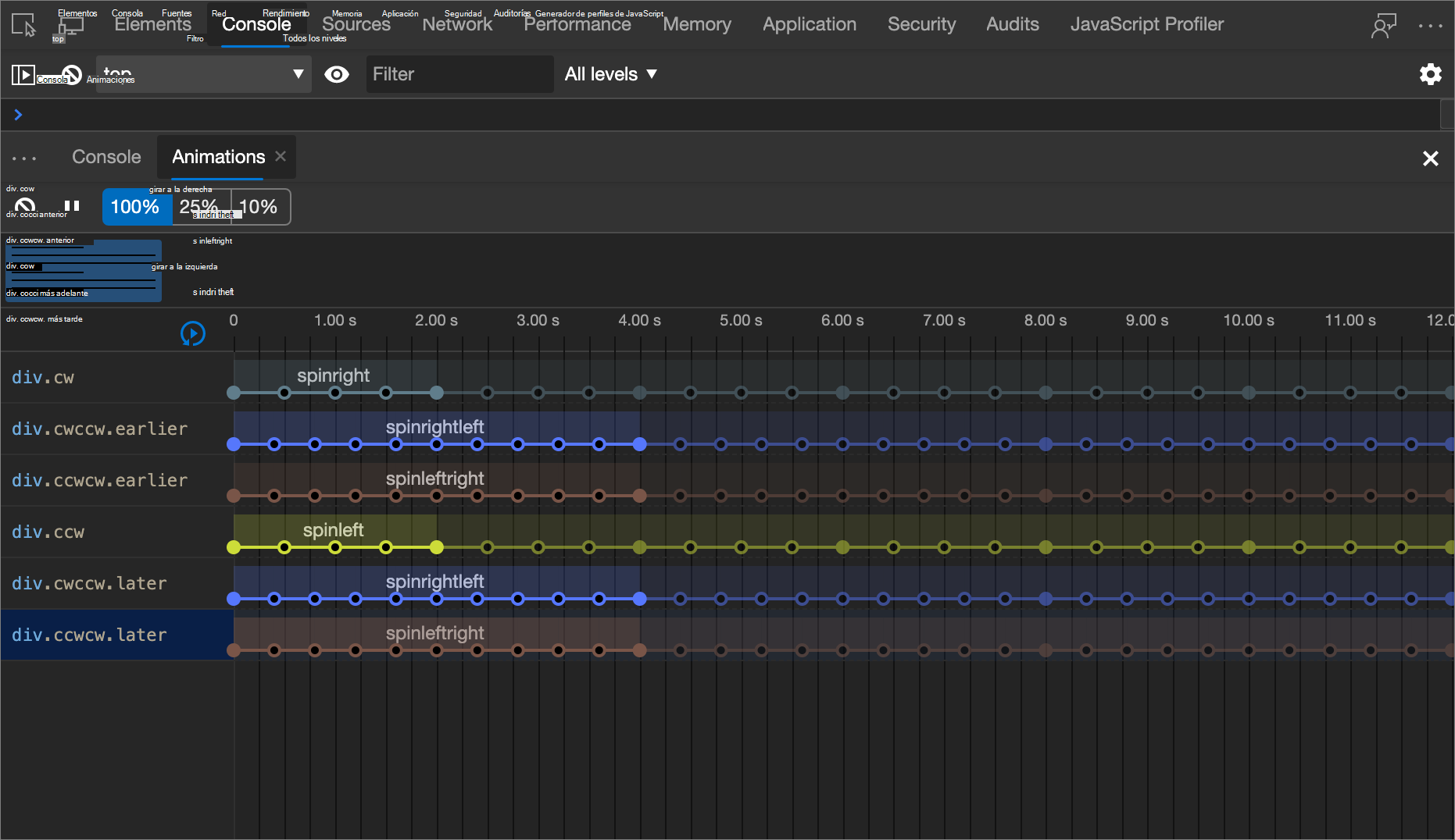 Animaciones codificadas por colores