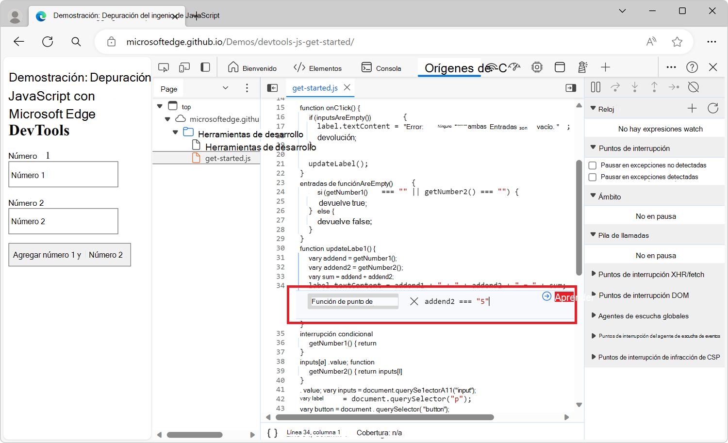 Cuadro de diálogo que aparece al establecer un punto de interrupción condicional