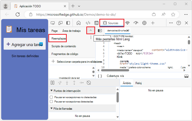 Selección de la pestaña Invalidaciones