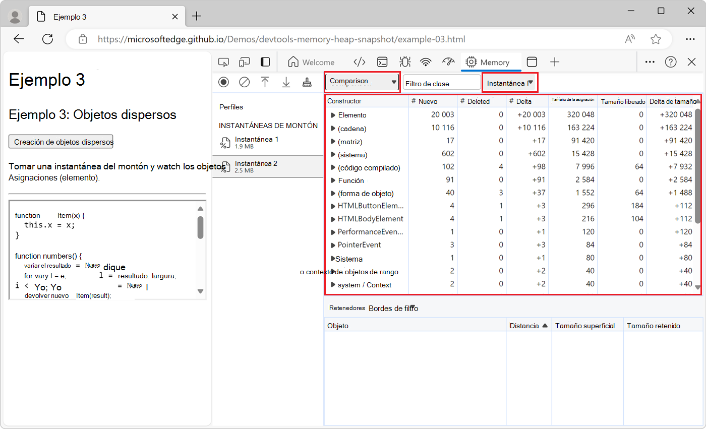Vista de comparación
