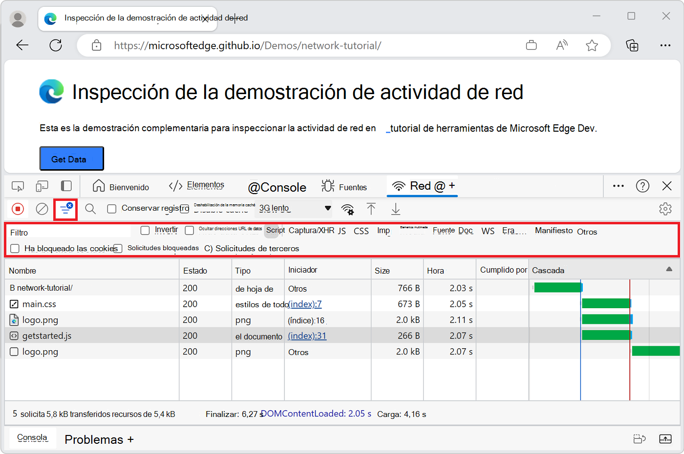 Barra de herramientas Filtros